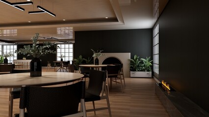 classic restaurant 3d design interior for wall mockup