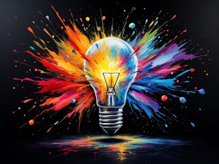 Creative Lightbulb Bursting with Innovative Color Splashes of Ideas and Bright Design