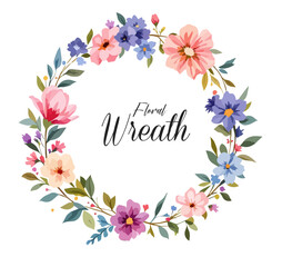 Floral Wreath, Wreath Clipart Watercolor, Pastel Pink Flowers Wedding Clipart Wild Floral Clipart	