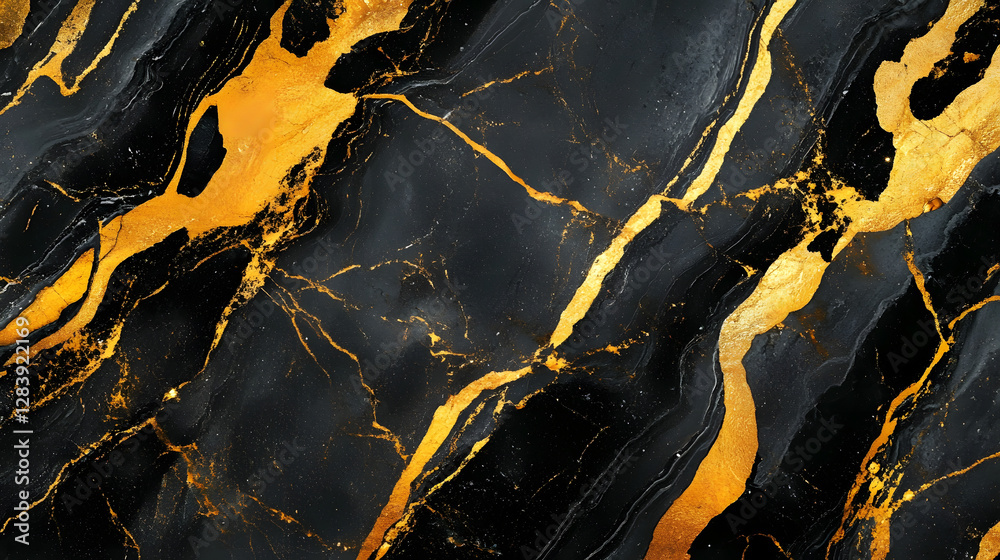 Poster Luxurious Black and Gold Marble Texture Abstract Background with Dramatic Fractal Design  Elegant and sophisticated pattern with high contrast granular and moody feel suitable for premium branding