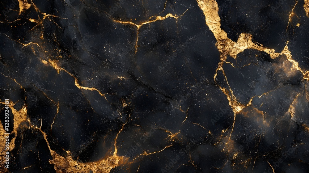 Fototapete luxurious cracked marble texture with captivating golden veins and patterns on a dark moody backgrou