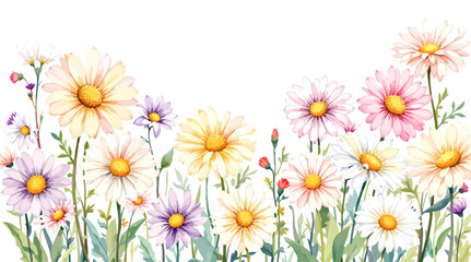 Fototapeta premium Abstract Beautiful floral summer seamless pattern with watercolor hand drawn field wild flowers. Stock illustration 