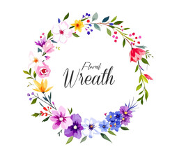 Watercolor Floral Wreath, Wreath Clipart Watercolor, Pastel Pink Flowers Wedding Clipart Wild Floral Clipart	