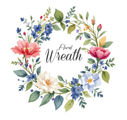 Obraz premium Watercolor Floral Wreath, Wreath Clipart Watercolor, Pastel Pink Flowers Wedding Clipart Wild Floral Clipart 