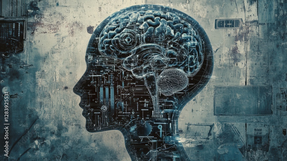 Leinwandbilder outline of a human head filled with schematics illustrating advancements in artificial intelligence 