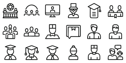 Education & E-Learning Icons Set – Webinar, Online Learning, Seminar – Editable Stroke Vector