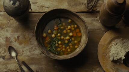 A Rustic Bowl of Hearty Chickpea Soup: A Simple Yet Delicious Meal