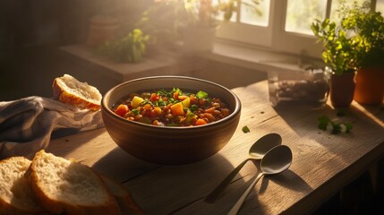 Hearty Lentil Soup with Fresh Herbs and Crusty Bread