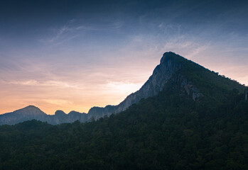iew during sunrise peak of the Baling Mountain, at Baling, Kedah, Malaysia.