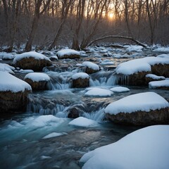 waterfall in winter Big Hills springs under snow and ice, Big Hill Springs Provincial Recreation Area, Alberta, Canada