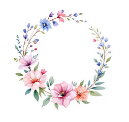 Watercolor Floral Wreath, Wreath Clipart Watercolor, Pastel Pink Flowers Wedding Clipart Wild Floral Clipart	
