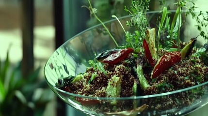 Stunning Quinoa Salad Display with Roasted Vegetables and Herbs