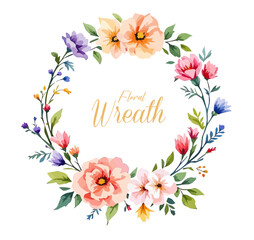 Watercolor Floral Wreath, Wreath Clipart Watercolor, Pastel Pink Flowers Wedding Clipart Wild Floral Clipart
