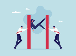 Fototapeta premium Concept of stress caused by work or mental pressure at work, forcing overwork and professional burnout, businesswoman to work under high pressure