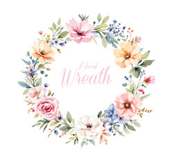 Watercolor Floral Wreath, Wreath Clipart Watercolor, Pastel Pink Flowers Wedding Clipart Wild Floral Clipart	