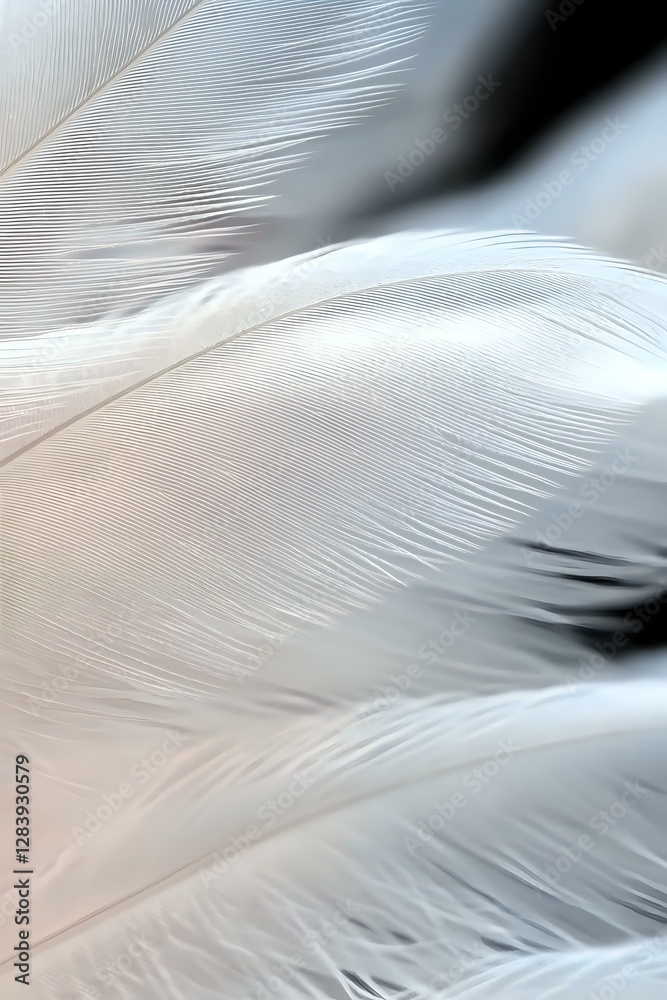 Poster delicate white feather macro showing soft texture and gentle curves with light and shadow play. subt