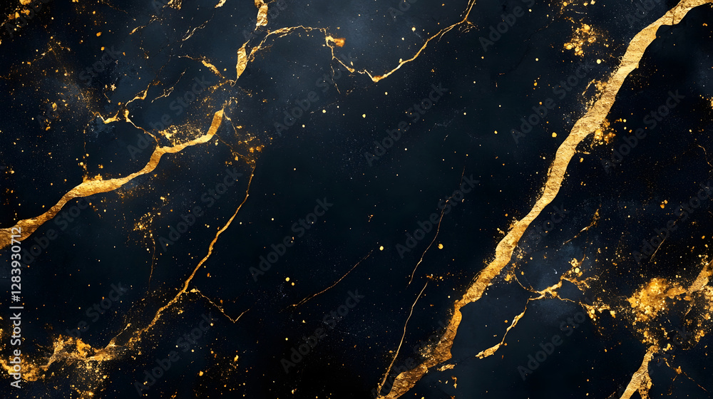 Fototapete Luxurious Dark Marble with Golden Veins and Sparkling Fractal Patterns   Abstract Texture Background with Elegant and Sophisticated Design