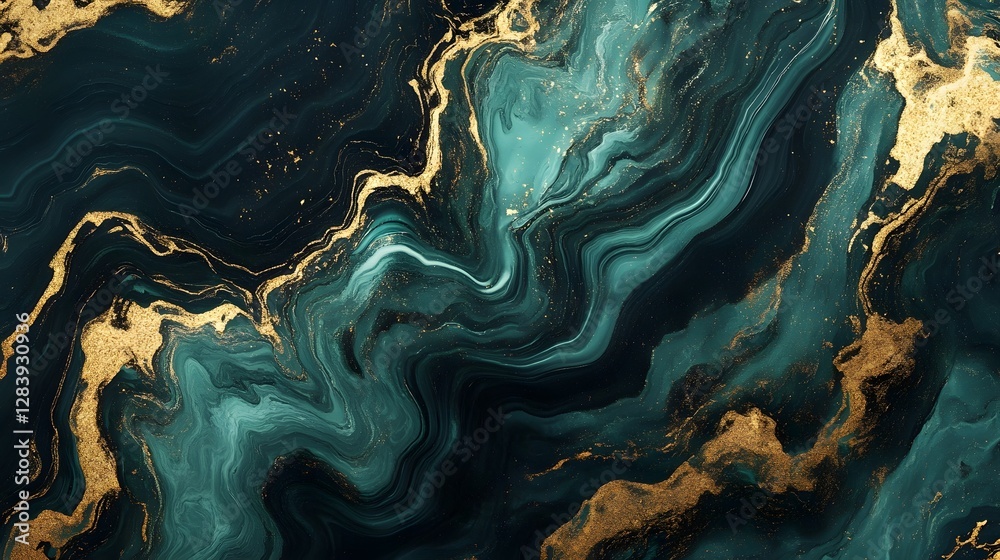 Aufkleber luxurious gemstone inspired fluid art abstract texture with golden shimmer and swirling turquoise ma