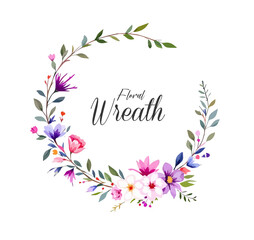 Watercolor Floral Wreath, Wreath Clipart Watercolor, Pastel Pink Flowers Wedding Clipart Wild Floral Clipart	