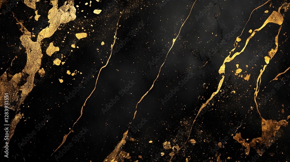 Poster luxurious golden and black marble abstract grunge textured background with dynamic splatter brush st