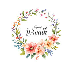 Watercolor Floral Wreath, Wreath Clipart Watercolor, Pastel Pink Flowers Wedding Clipart Wild Floral Clipart	