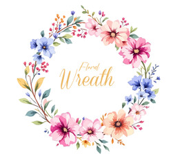 Watercolor Floral Wreath, Wreath Clipart Watercolor, Pastel Pink Flowers Wedding Clipart Wild Floral Clipart	