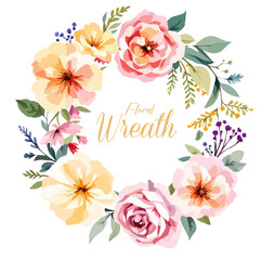 Watercolor Floral Wreath, Wreath Clipart Watercolor, Pastel Pink Flowers Wedding Clipart Wild Floral Clipart	