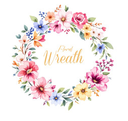 Watercolor Floral Wreath, Wreath Clipart Watercolor, Pastel Pink Flowers Wedding Clipart Wild Floral Clipart	