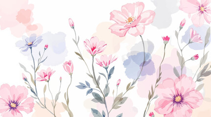 Fototapeta premium Beautiful floral summer seamless pattern with watercolor hand drawn field wild flowers. Stock illustration 