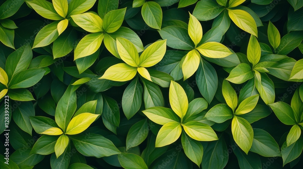 Aufkleber captivating bright green leaves showcase texture and vitality in a lush garden setting. sunlight fil