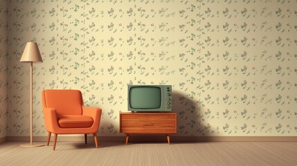 Retro tv living room vintage decor cozy environment close-up
