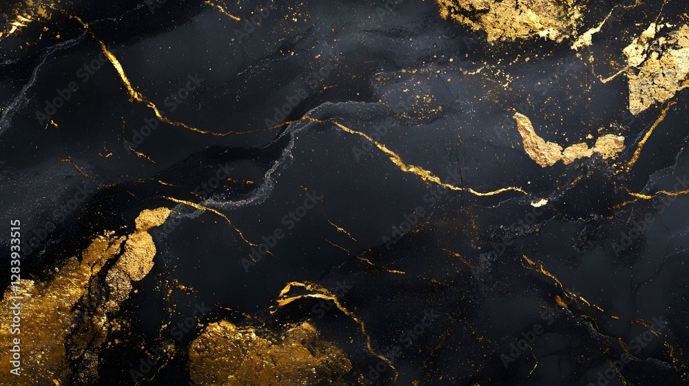 Poster Luxurious golden cracked marble texture with shimmering glitter effect  Abstract dark background with intricate patterns reflective surfaces and a high end