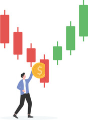 Get rich from stock market trading concept, trader make profit with investment trading, stock market growth,

