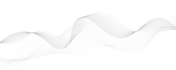 Gray wave curve lines abstract background with flowing particles. Digital energy waves technology concept. Modern backdrop design for business, presentation, banner.