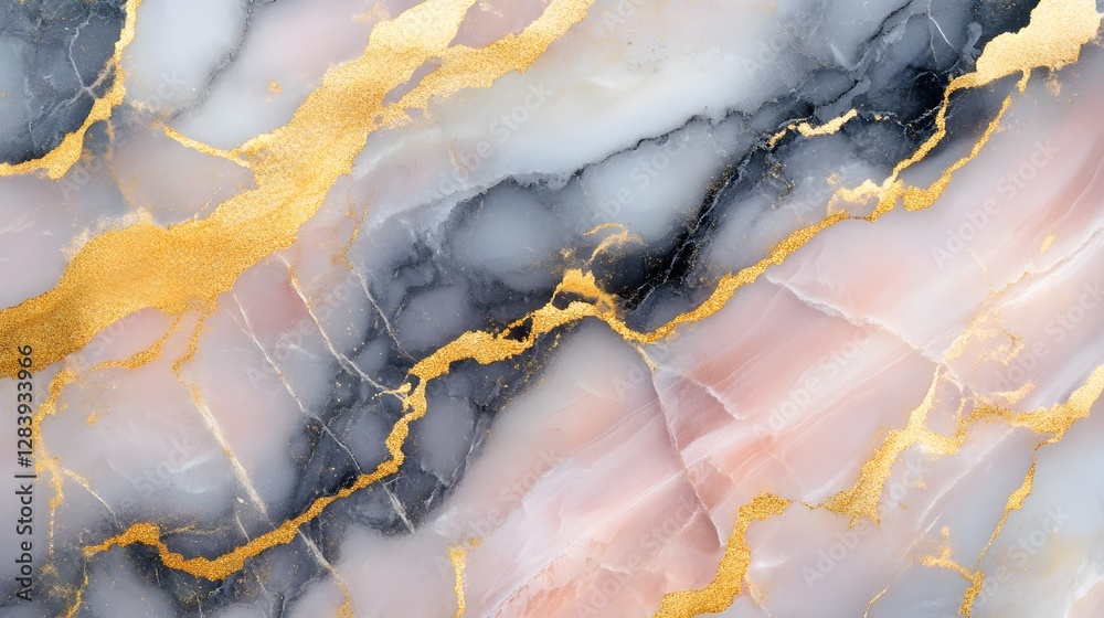 Aufkleber Luxurious Golden Marble Abstract Background with Intricate Patterns and Textures  digital rendering of natural stone material with shimmering gold veins and fractures
