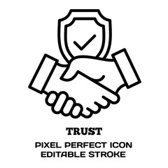 Trust symbol, featuring an editable stroke outline icon isolated on white background flat vector illustration. Pixel perfect