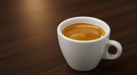Obraz premium Rich Italian espresso in a pristine white cup on a dark wood table