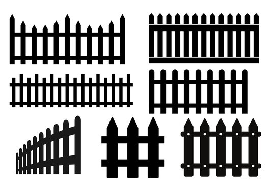 Set of black fence on white background.
