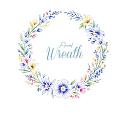 Watercolor Floral Wreath, Wreath Clipart Watercolor, Pastel Pink Flowers Wedding Clipart Wild Floral Clipart