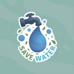 Faucet with green leaf pouring water, promoting water conservation. Suitable for ecofriendly websites, posters, and educational materials