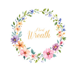 Watercolor Floral Wreath, Wreath Clipart Watercolor, Pastel Pink Flowers Wedding Clipart Wild Floral Clipart	