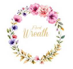 Floral Wreath, Wreath Clipart Watercolor, Pastel Pink Flowers Wedding Clipart Wild Floral Clipart	
