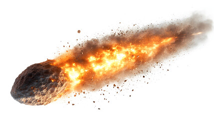 Fiery Asteroid Entering Earth's Atmosphere with Blazing Trail on transparent background