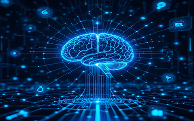 human brain control AI agent and generative artificial intelligence. Robotic processes automation and data analysis jpg photo