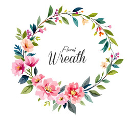 Watercolor Floral Wreath, Wreath Clipart Watercolor, Pastel Pink Flowers Wedding Clipart Wild Floral Clipart	
