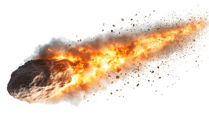 Fototapeta na wymiar Fiery Asteroid Entering Earth's Atmosphere with Blazing Trail on transparent background