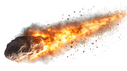 Fiery Asteroid Entering Earth's Atmosphere with Blazing Trail on transparent background