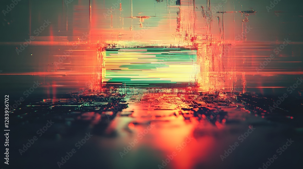 Aufkleber Mesmerizing abstract digital art creation with glitch effects neon lighting and vibrant color gradients  This surreal