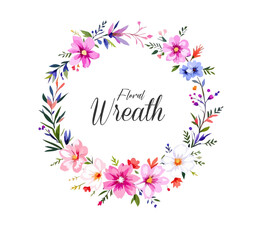 Watercolor Floral Wreath, Wreath Clipart Watercolor, Pastel Pink Flowers Wedding Clipart Wild Floral Clipart	
