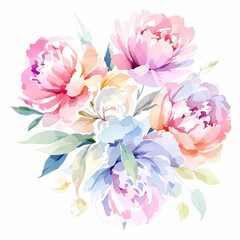 Watercolor flower magenta peony flowers bouquet.  © Watercol